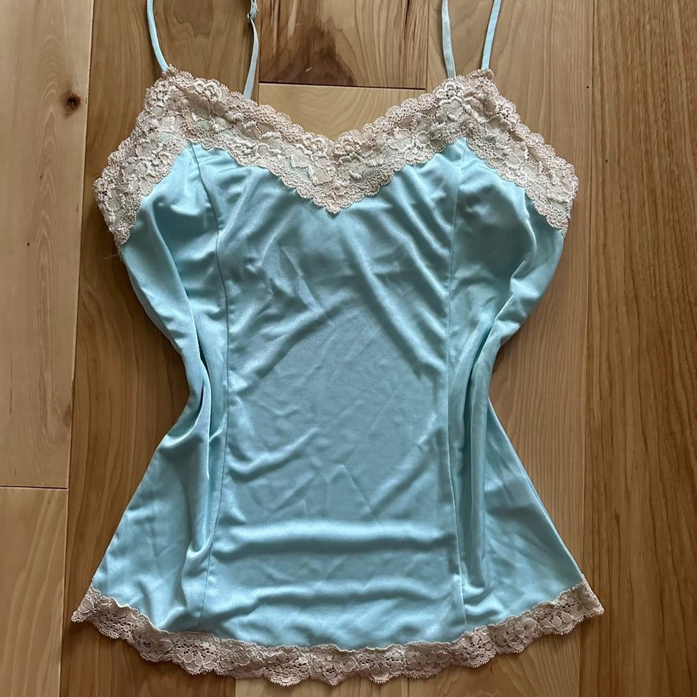 Mermaid blue cami with cream lace